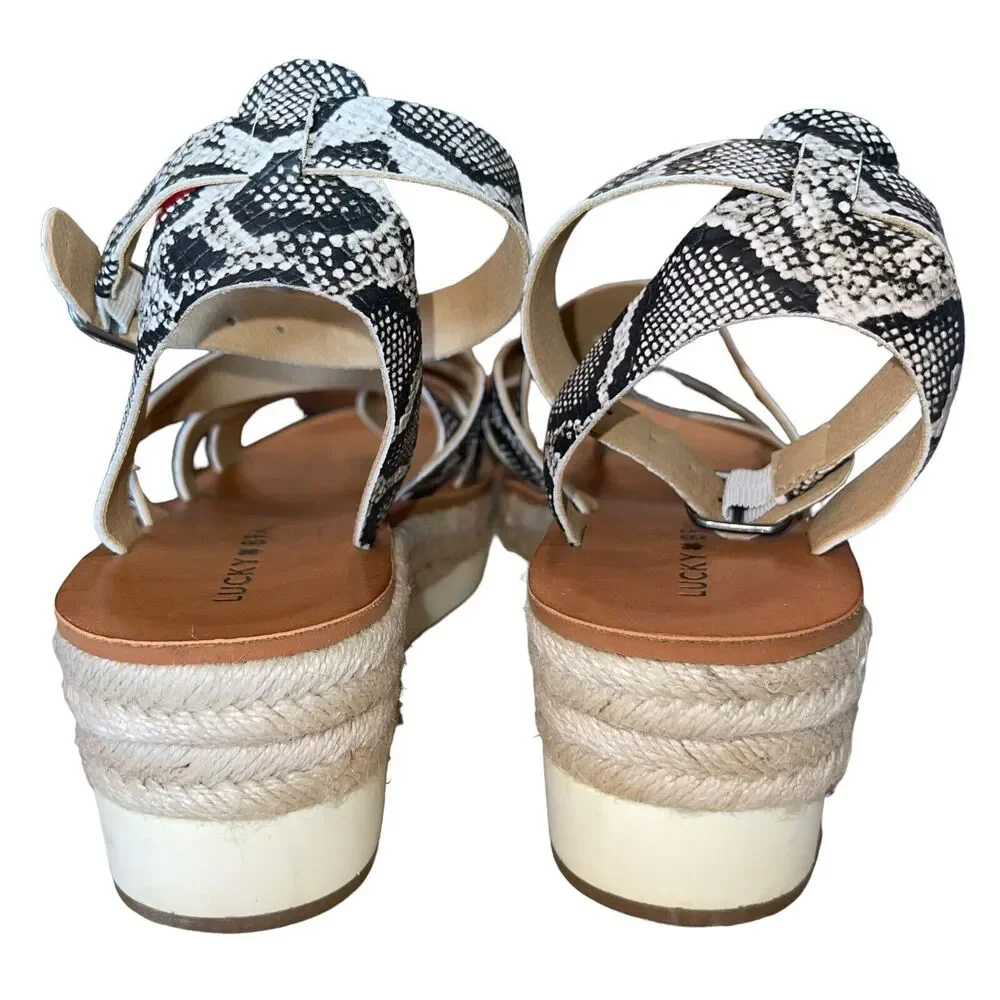 Lucky Brand Sandals Espadrille Wedge Platform Snakeskin - Picture 6 of 11